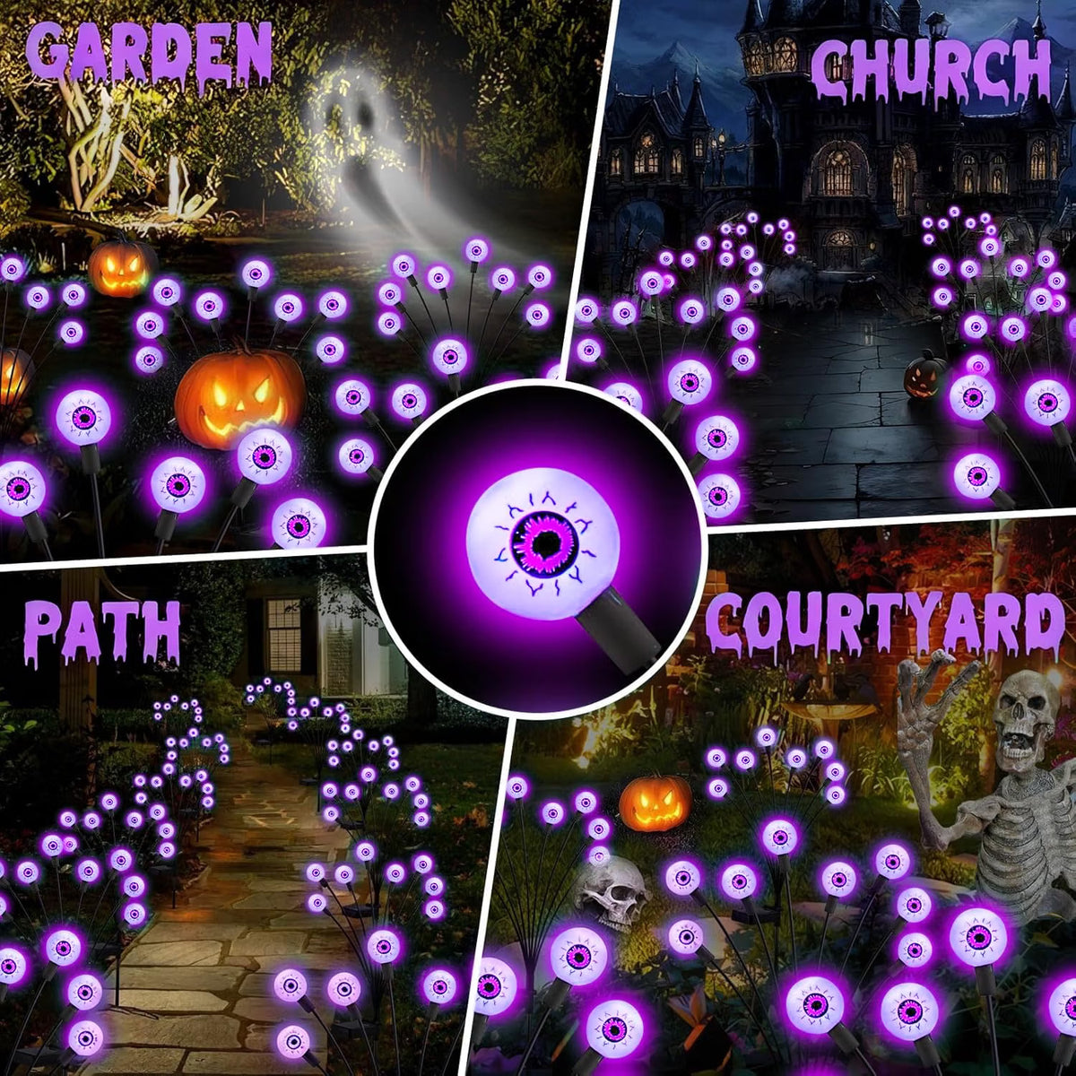 10-Pack Solar Halloween Scary Eyeball Lights – 80 LED Waterproof Outdoor Spooky Yard Decorations