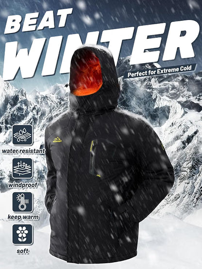 Men’s Waterproof Winter Ski Jacket – Insulated Thermal Snowboard Coat for Cold Weather & Snow Sports, Black, Medium