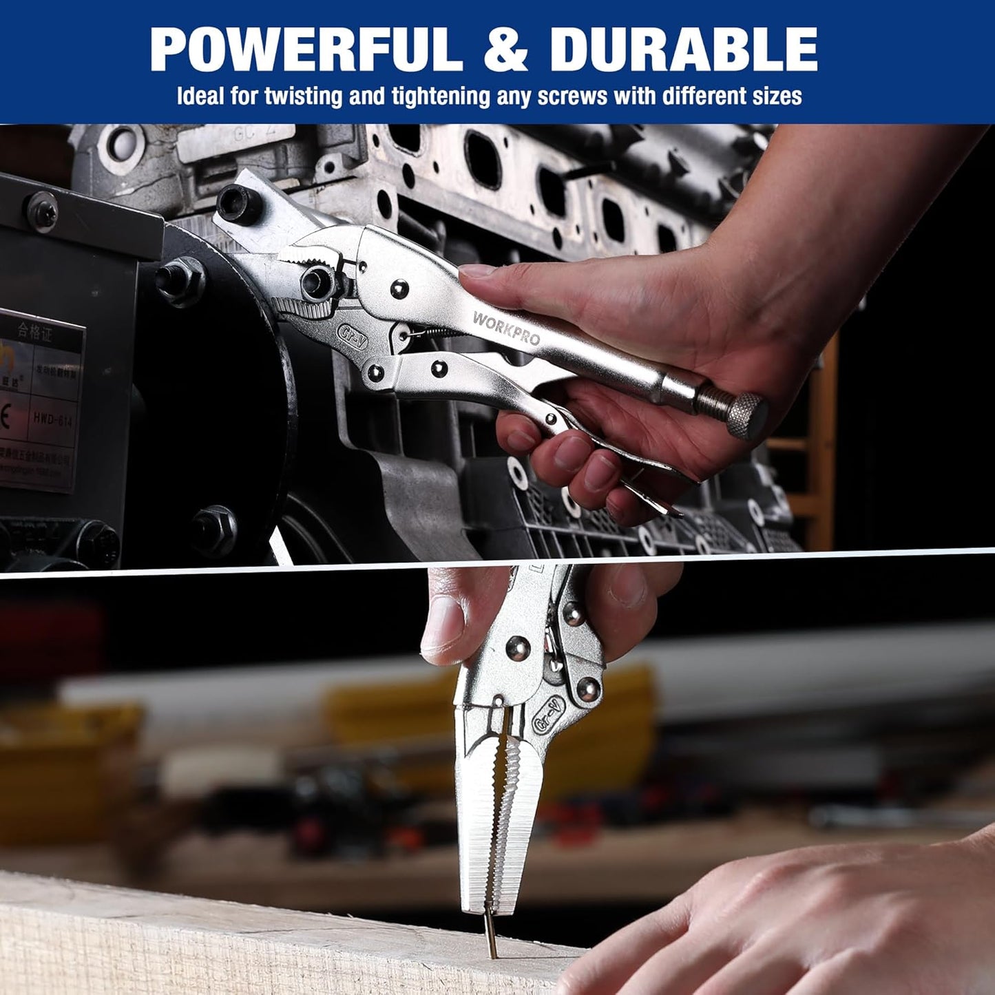 5-Piece Locking Pliers Set with Chrome-Vanadium Steel, 5/7/10" Curved & 6.5/9" Long Nose Pliers