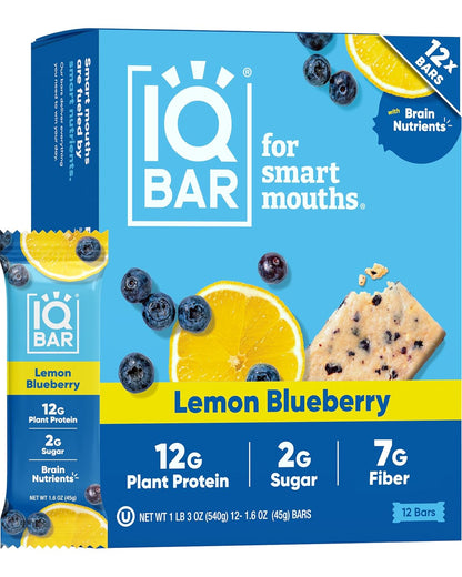 Lemon Blueberry Plant Protein Bars – Keto-Friendly, Vegan, High Protein, High Fiber, Low Sugar, Lion's Mane & MCTs, Gluten & Dairy Free, 12 Count