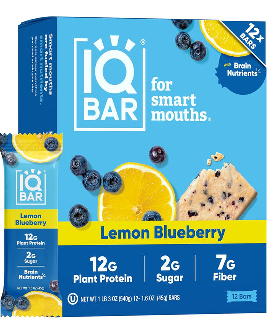 Lemon Blueberry Plant Protein Bars – Keto-Friendly, Vegan, High Protein, High Fiber, Low Sugar, Lion's Mane & MCTs, Gluten & Dairy Free, 12 Count