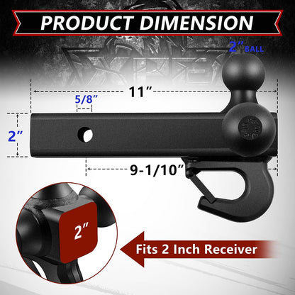 3-in-1 Tri Ball Trailer Hitch Mount – Matte Black Tow Hitch with Tow Hook & Interchangeable 1-7/8", 2" & 2-5/16" Hitch Balls for 2" Receivers
