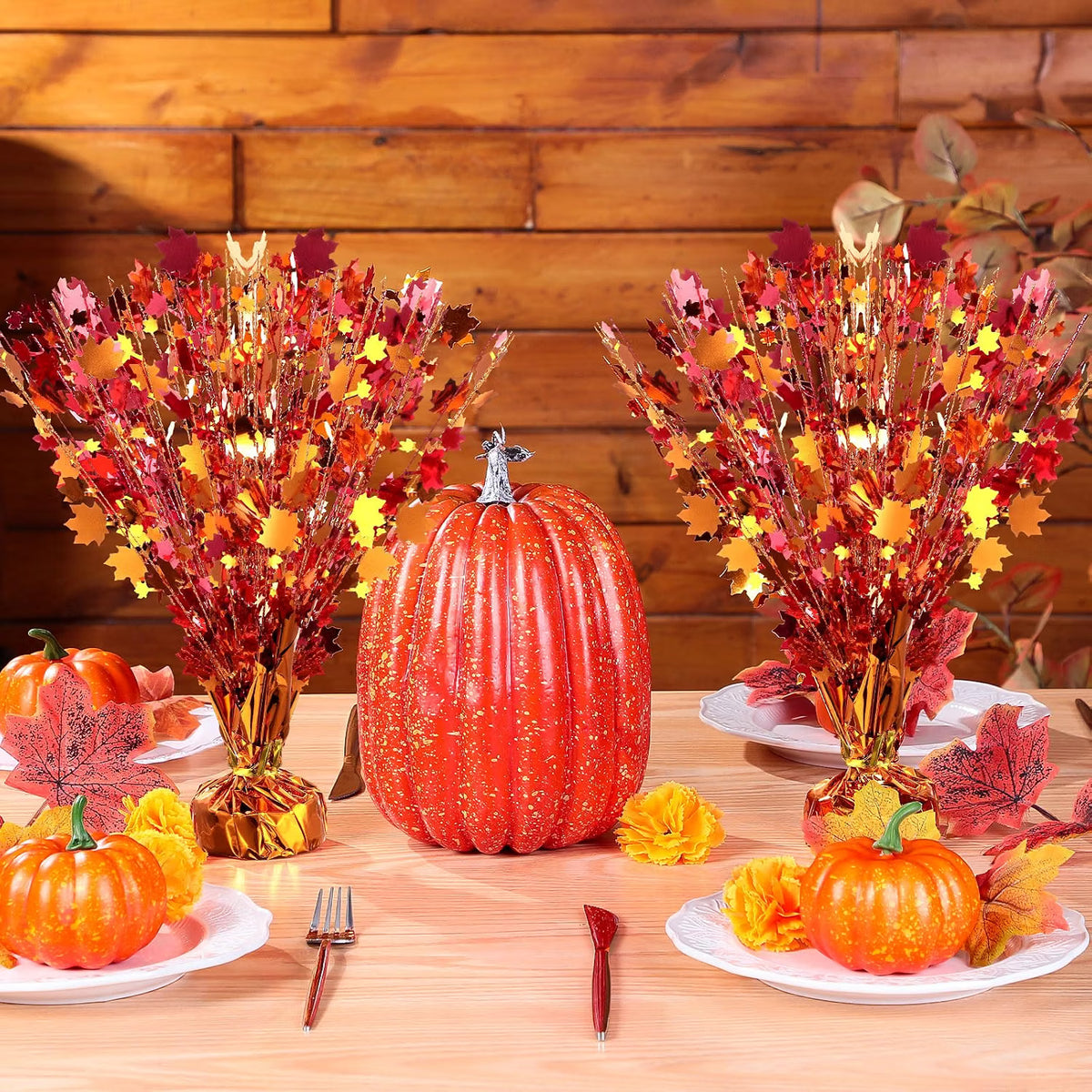 18-Piece Fall Maple Leaf Centerpiece Sprays – Metallic Foil Autumn Decorations for Thanksgiving Table Décor