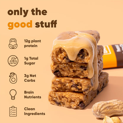 Peanut Butter Chip Plant Protein Bars – High Protein, High Fiber, Low Sugar, Clean Label Certified, Gluten-Free, Dairy-Free, Vegan, Keto & Soy-Free, 12 Count