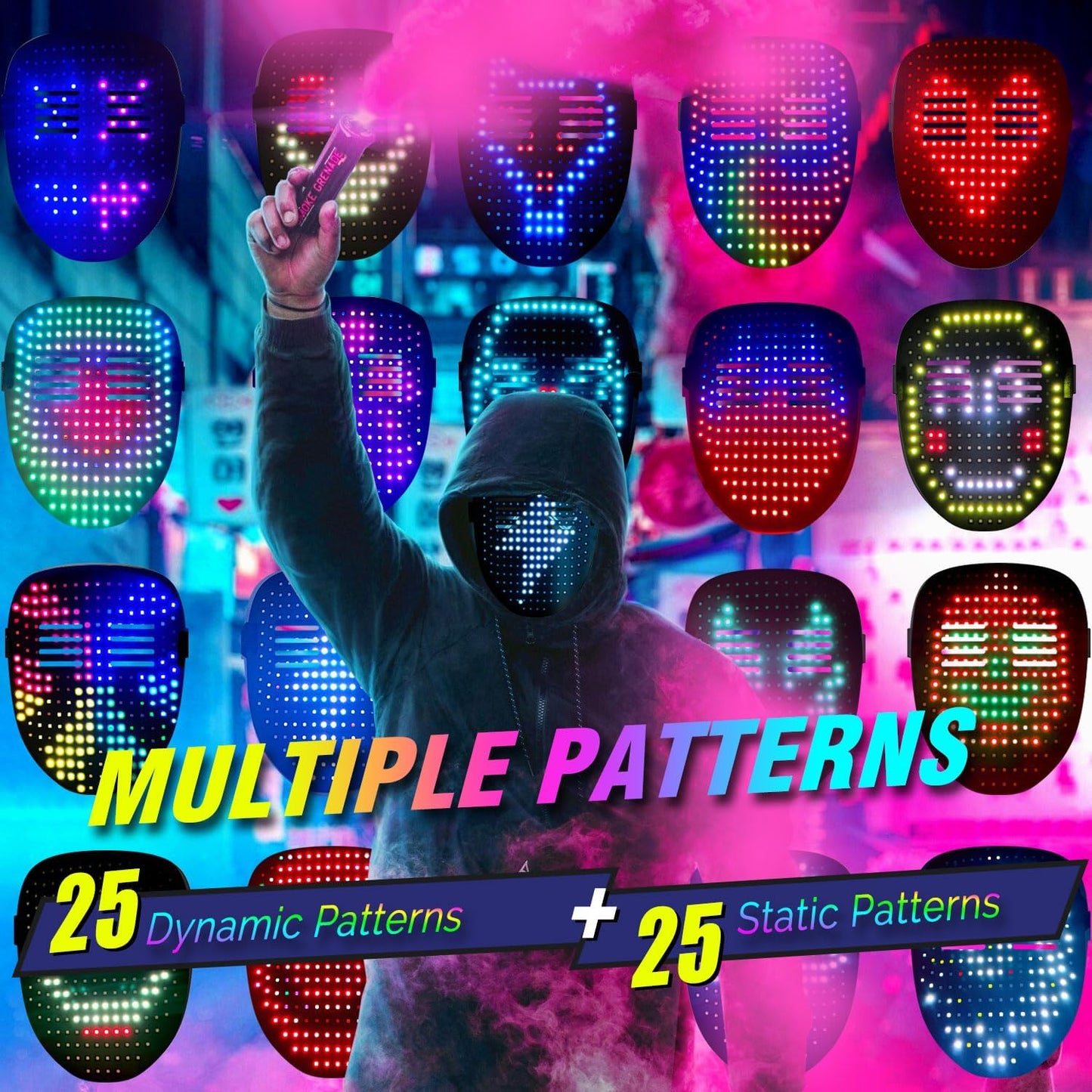 LED Gesture-Sensing Mask – Light-Up Transforming Digital Face Mask for Parties & Gifts