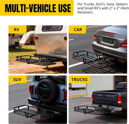Heavy-Duty Hitch Cargo Carrier – 53" x 19.5" Steel Trailer-Mount Cargo Basket with High Side Rails, 500 lb Capacity for 2" Receivers, Black