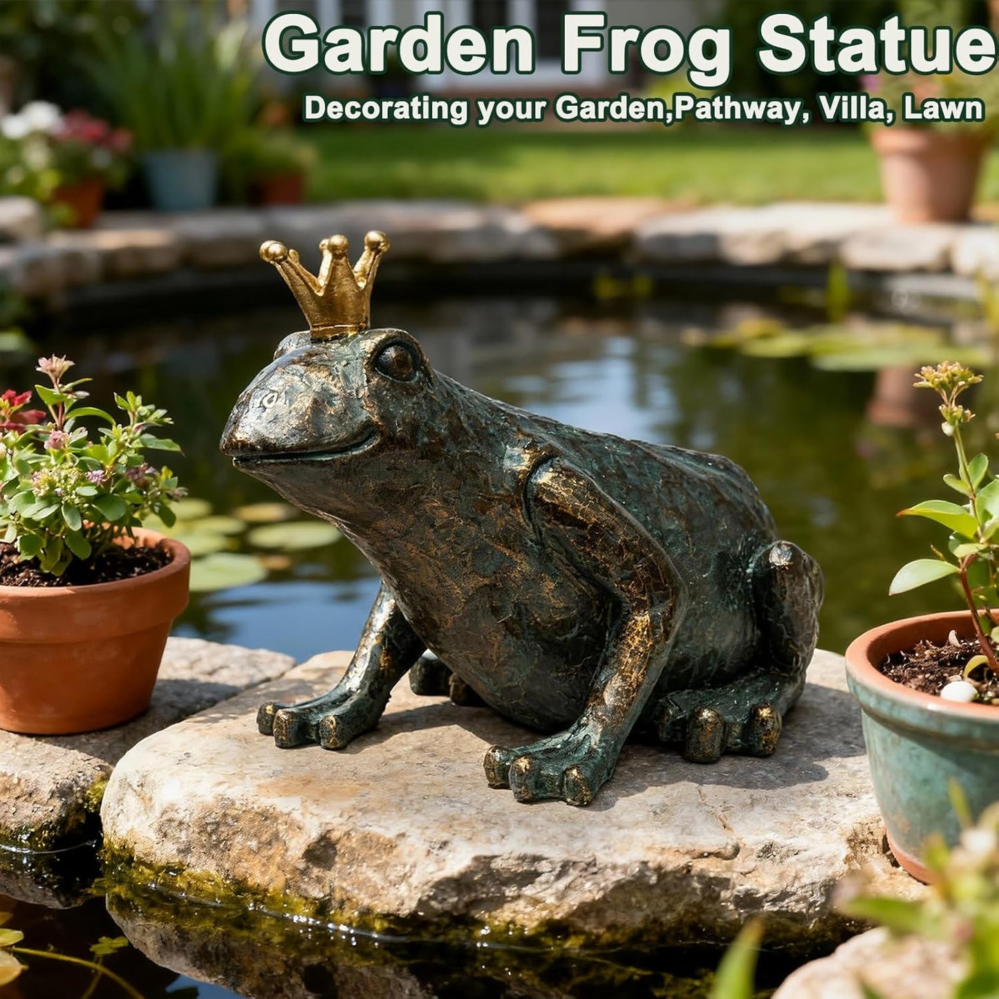 11.5" Crouching Frog Prince Garden Statue – Weather-Resistant Indoor & Outdoor Sculpture for Patio, Yard, Entryway or Home Decor
