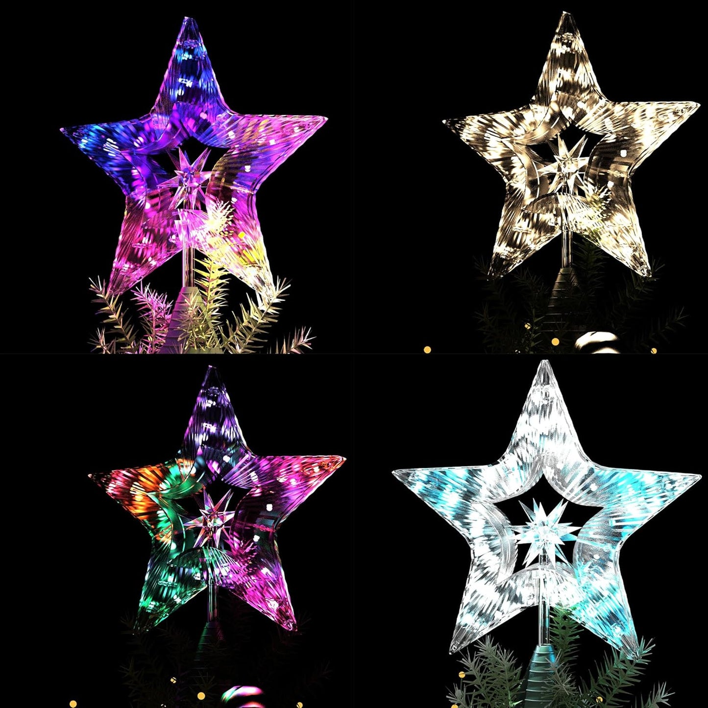 10" Lighted Christmas Tree Star Topper - Shatterproof Plastic with RGB Glow & USB Plug for Holiday Decorations