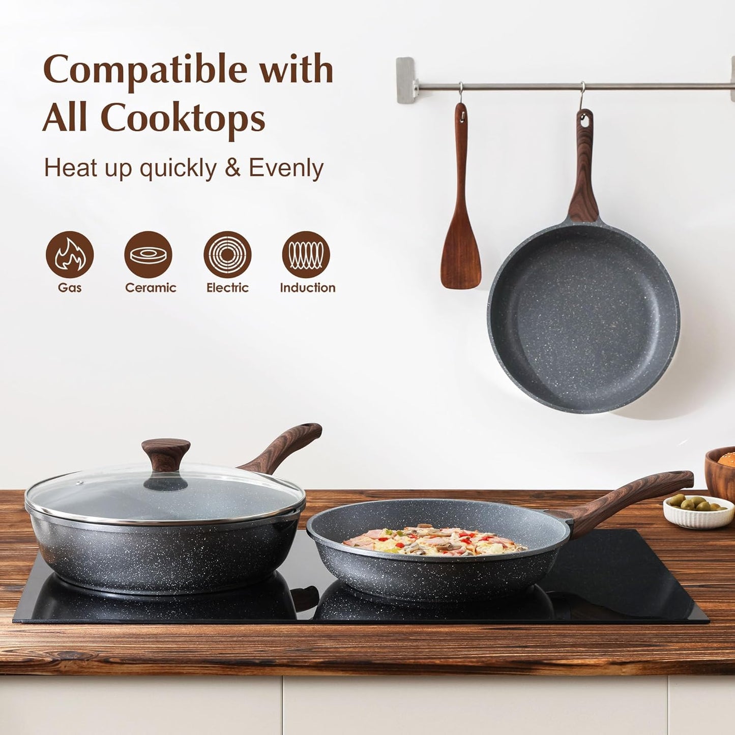9.5-Inch Nonstick Frying Pan with Swiss Granite Coating | Healthy Stone Cookware, PFOA Free