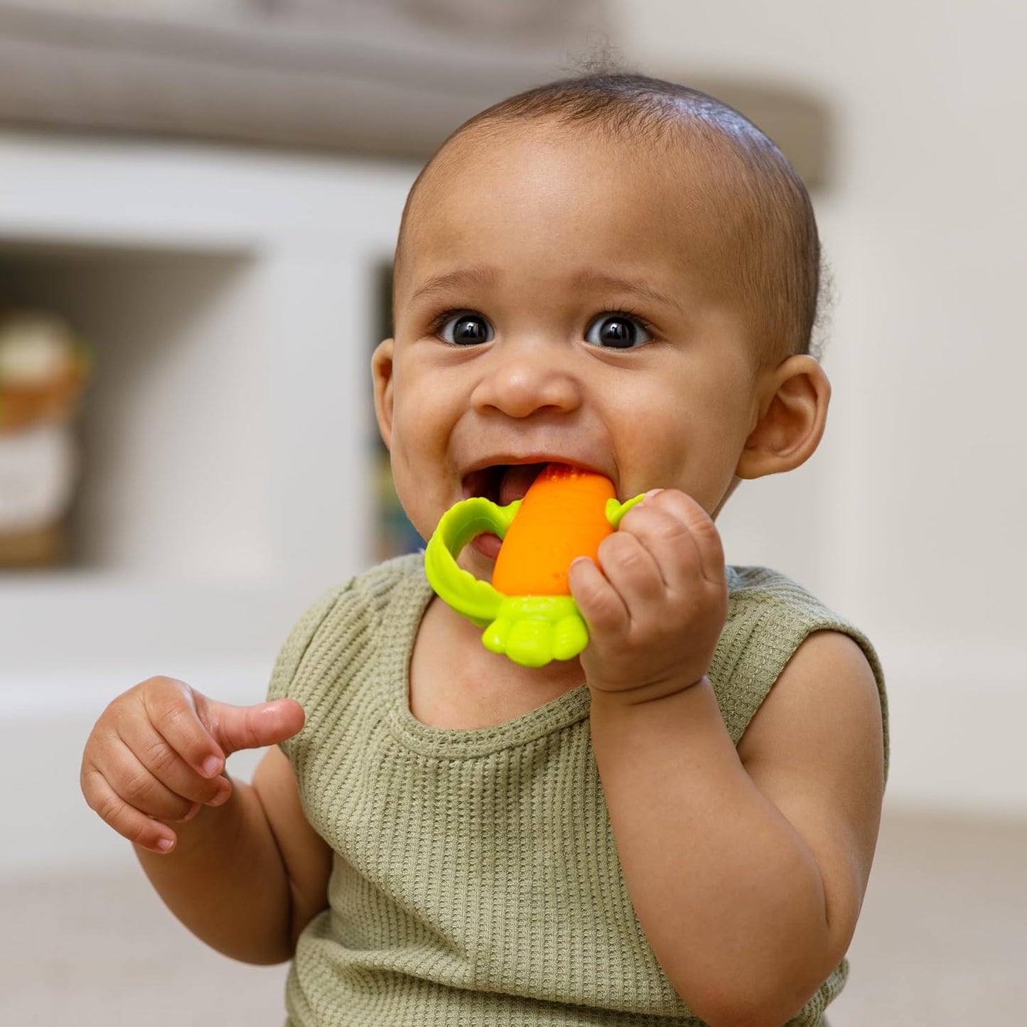 Lil’ Nibbles Textured Silicone Teether, BPA-Free Baby Teething Toy, Soft, Easy to Hold, Sensory Stimulation for Infants, Carrot