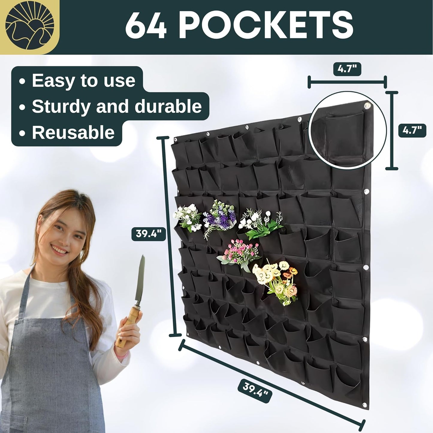 Vertical Wall Planter – 64 Pocket Living Wall Garden for Indoor & Outdoor Plants