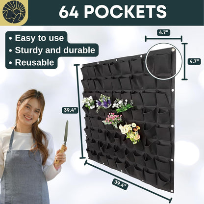 Vertical Wall Planter – 64 Pocket Living Wall Garden for Indoor & Outdoor Plants