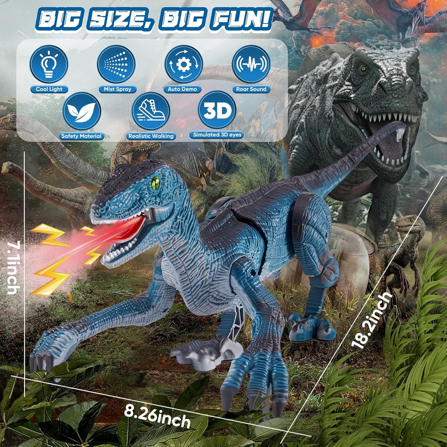 Remote Control Velociraptor Dinosaur – Walking Dino Toy with Lights, Sounds & Spray (Ages 3–7)