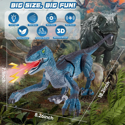 Remote Control Velociraptor Dinosaur – Walking Dino Toy with Lights, Sounds & Spray (Ages 3–7)