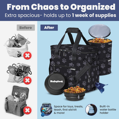 Complete Dog Travel Bag – Pet Travel Kit with 2 Food Containers & 2 BPA-Free Bowls for Road Trips & Camping