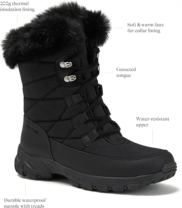 Women’s Waterproof Insulated Snow Boots – Lace-Up or Slip-On Winter Shoes (Sizes 6–11, Medium/Wide)