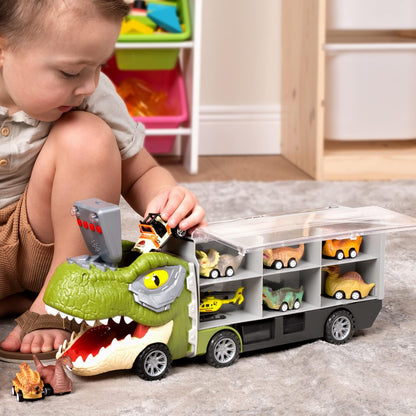 13-in-1 Dinosaur Toys for Kids Dinosaur Truck with 12 Pull-Back Cars