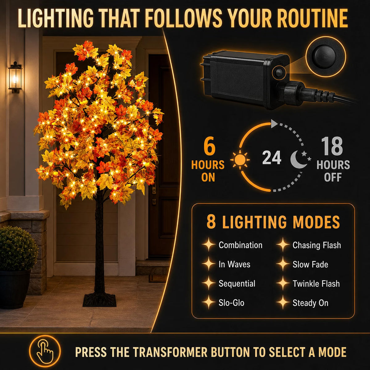 8 FT Lighted Fall Maple Tree – Artificial Thanksgiving Tree with Autumn Leaves for Indoor & Outdoor Décor