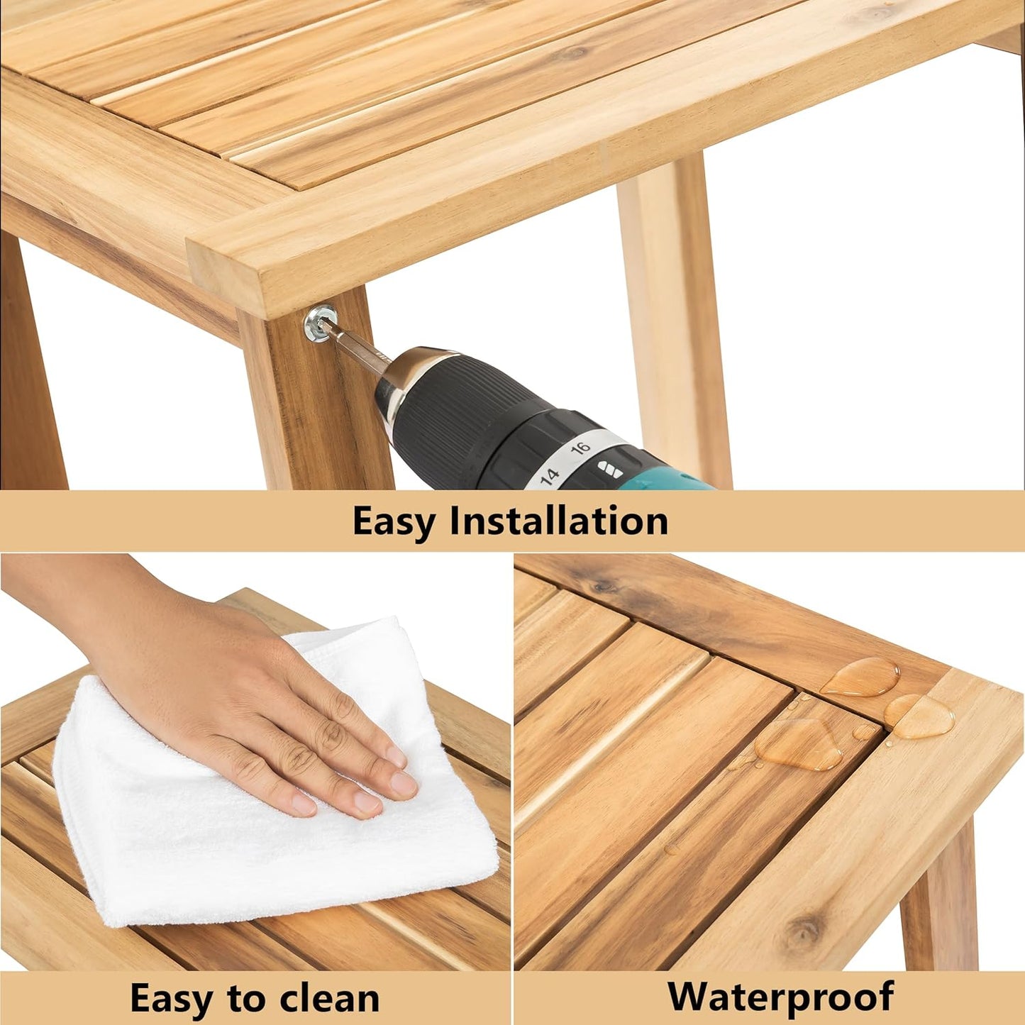 Double Adirondack Side Table – Weather-Resistant Rectangular Indoor Outdoor End Table for Patio, Garden, Lawn or Living Room – Light Natural
