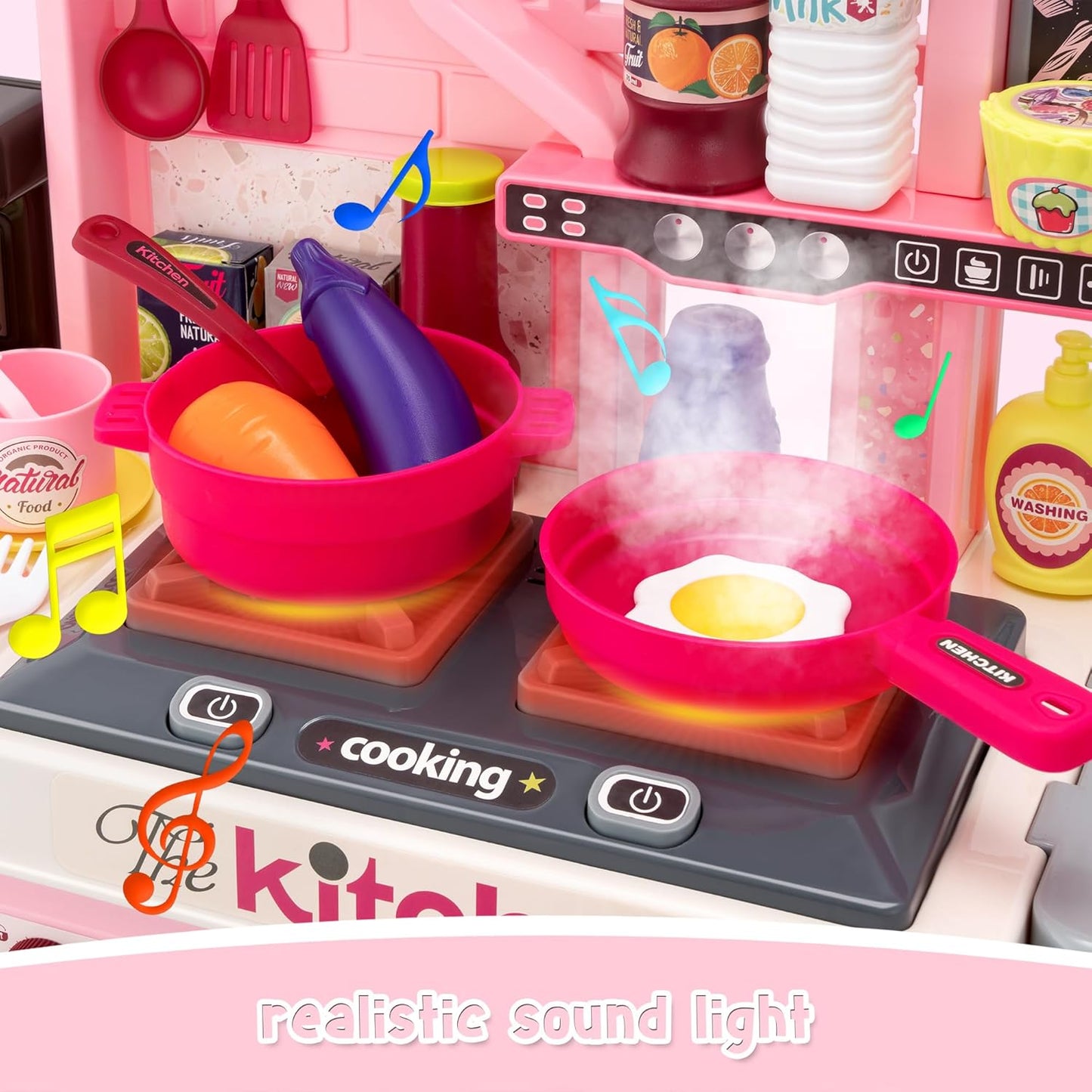 Kids Kitchen Playset (Pink) – 53-Piece Stove, Sink & Oven with Realistic Lights & Sounds (Ages 1–3)