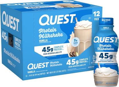 Vanilla Protein Shake – 45g Protein, 2g Sugar, Ready-to-Drink, Gluten Free – 12 Pack