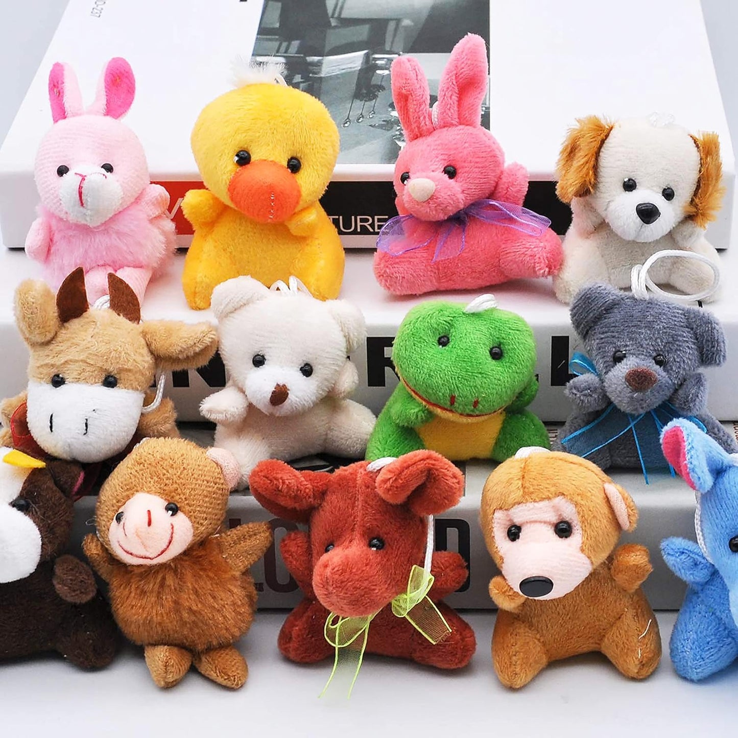24-Pack Mini Animal Plush Toys - 3" Keychain Decorations for Kids