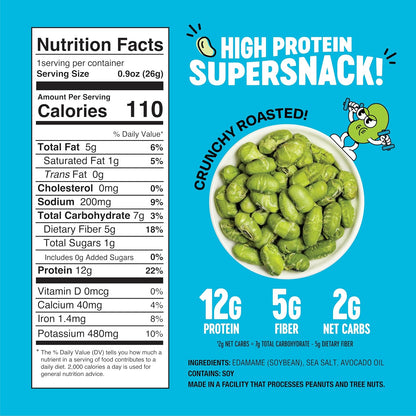 Crunchy Dry Roasted Edamame Snacks – Sea Salt, High-Protein (11g), Low-Carb, Gluten-Free, Vegan, 100-Calorie Packs, 0.9 oz (10 Pack)