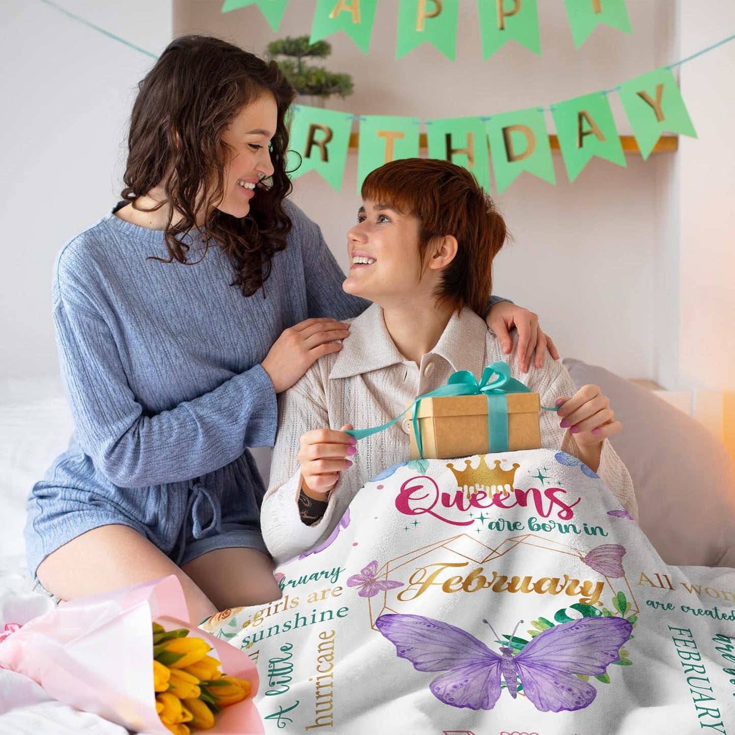 February Birthday Blanket – “Queens Are Born in February” Throw (60" x 50")