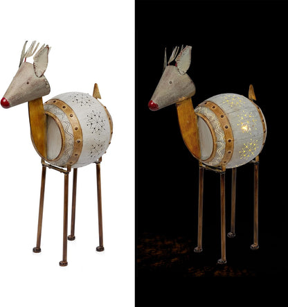 33" Tall Metal Barrel Reindeer with LED Lights
