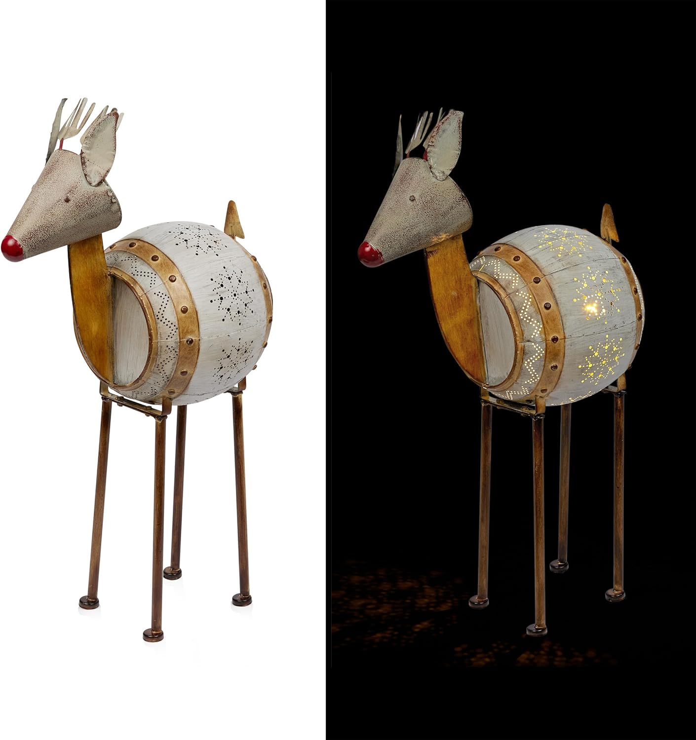33" Tall Metal Barrel Reindeer with LED Lights