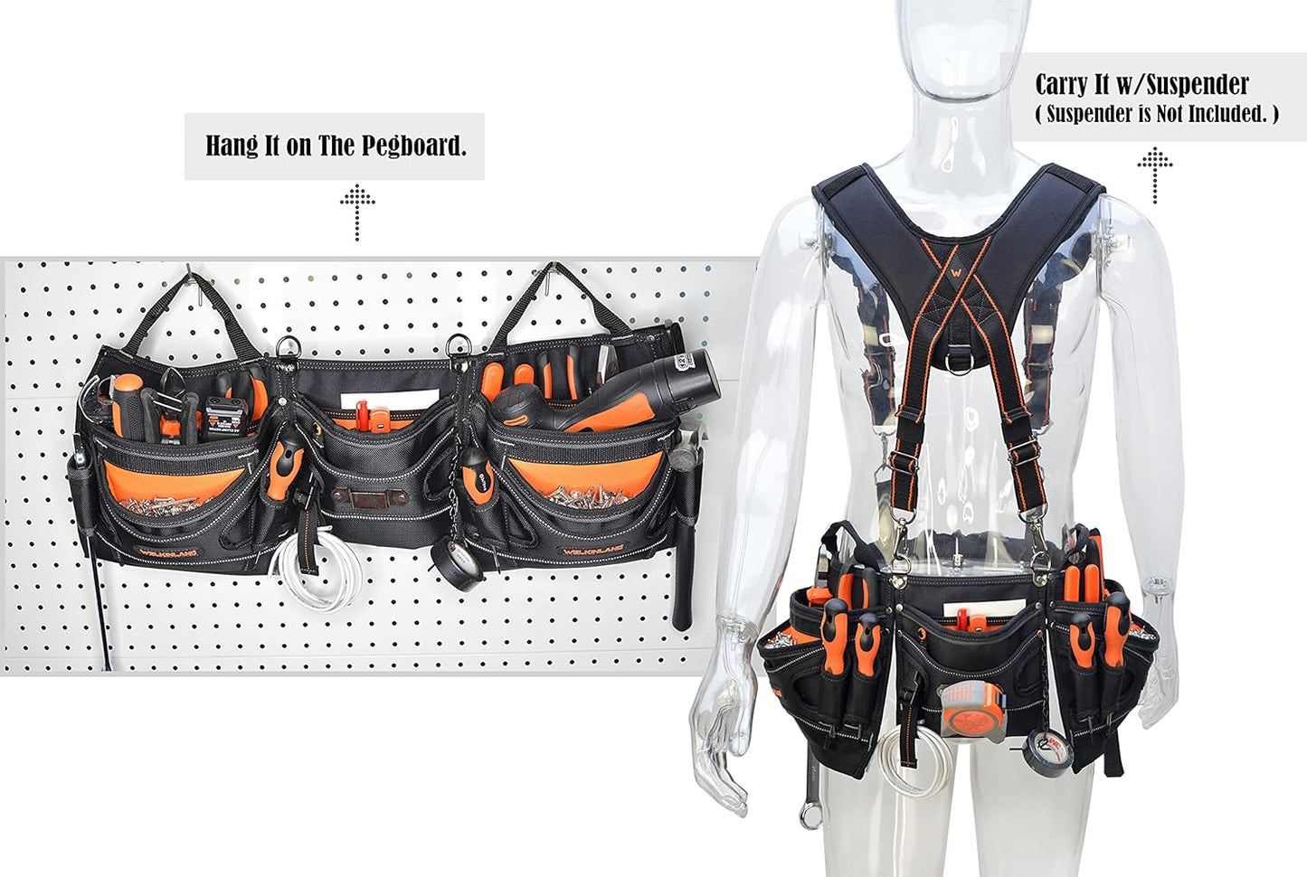 Heavy-Duty Electrician Tool Belt – Technician & HVAC Tool Pouch Belt for Men (Black/Orange)