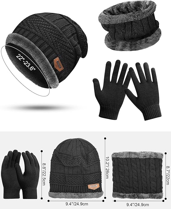 12-Piece Winter Set – Hats, Scarves & Touchscreen Gloves for Men & Women (4 Colors)