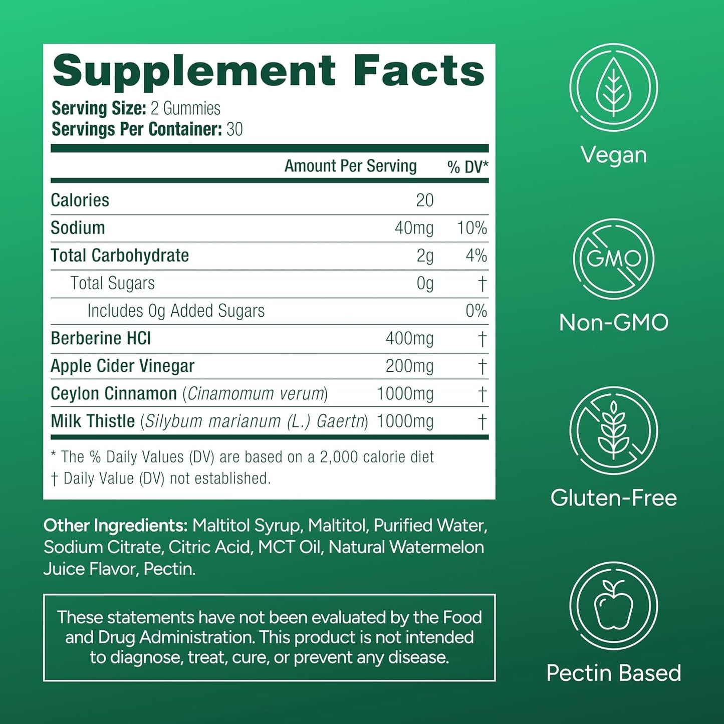 Support Supplement, Sugar-Free Berberine Complex Gummies with Ceylon Cinnamon, Milk Thistle, and ACV [AMPK Metabolic Activator] Berberine Supplement for Appetite Support | Diet Kits & Systems