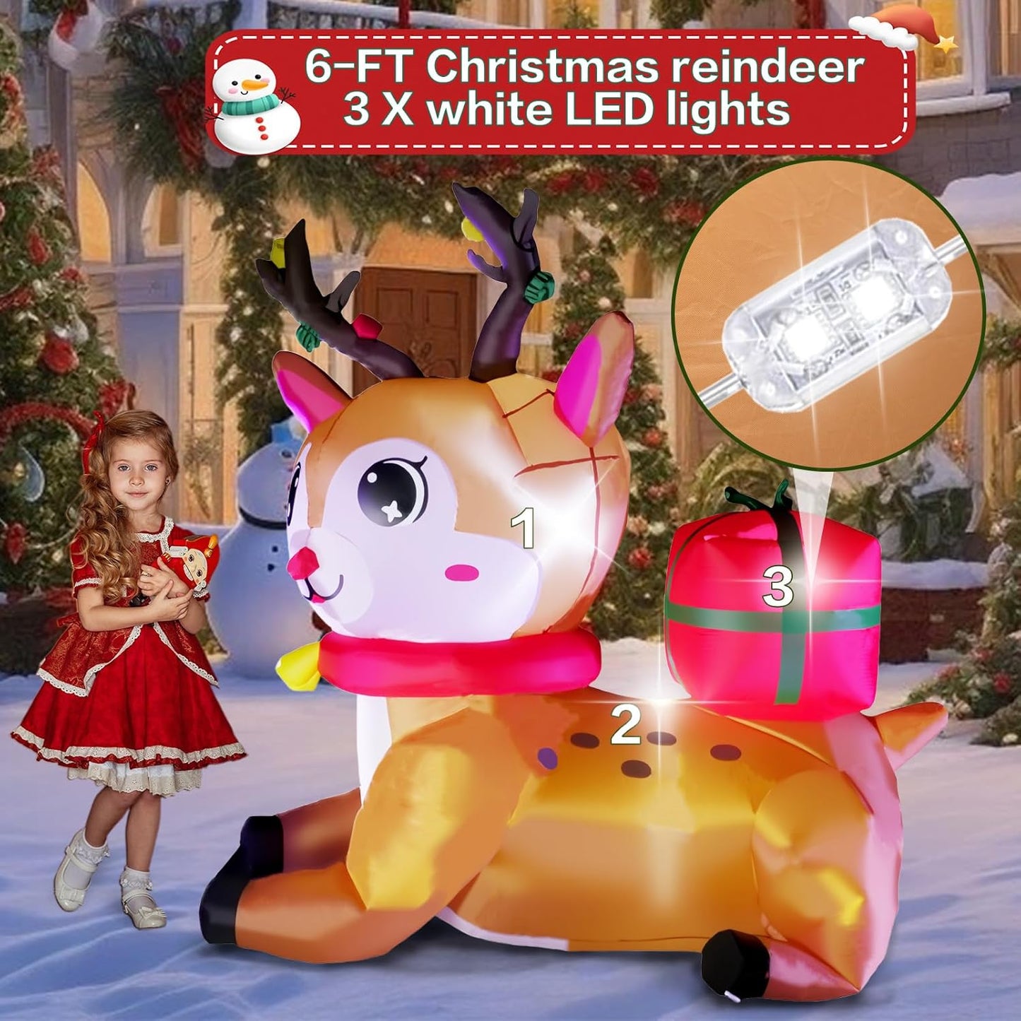 6FT Inflatable Christmas Elk Decoration with Built-in LEDs