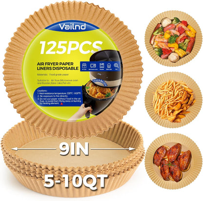 125 Pcs Disposable Air Fryer Paper Liners - Non-Stick, Bleach-Free Parchment for Microwave Use
