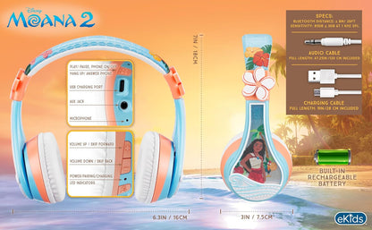 Moana 2 Bluetooth Headphones for Kids – Wireless Headphones for School, Home & Travel