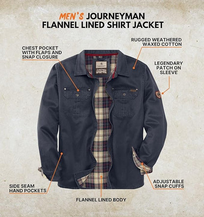 Men's Flannel Lined Shirt Jacket, Water Resistant,  Waxed Cotton, Size Large