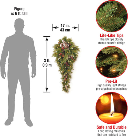 36in Pre-Lit Frosted Berry Teardrop with Pinecones and 50 LED Lights