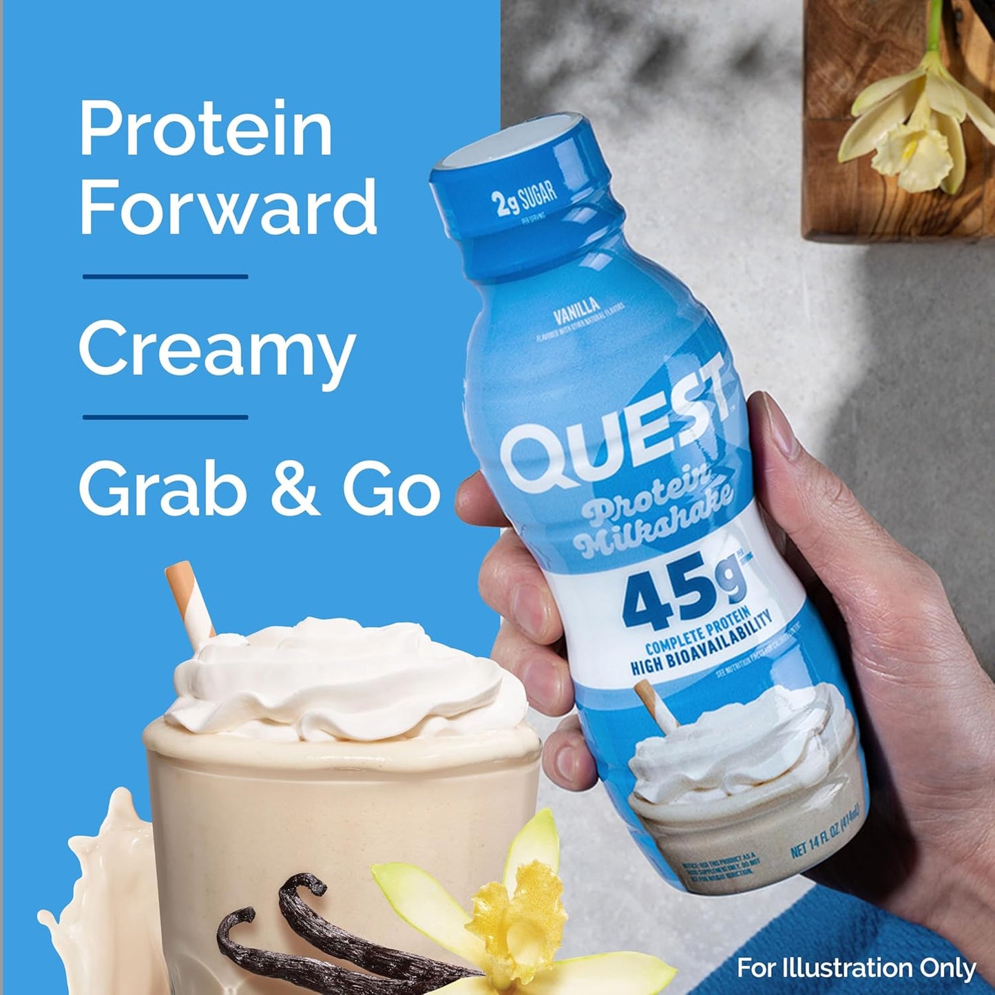 Vanilla Protein Shake – 45g Protein, 2g Sugar, Ready-to-Drink, Gluten Free – 12 Pack