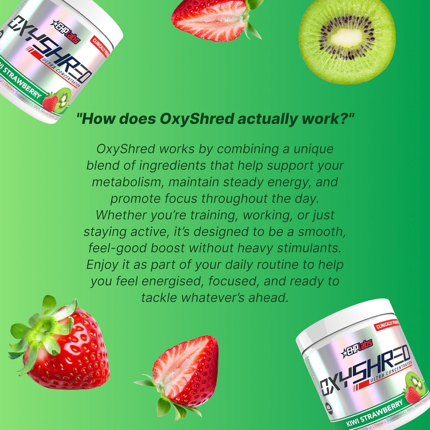 OxyShred Pre-Workout Powder – Energy Boost with L-Glutamine & ALCAR (Kiwi Strawberry, 60 Servings)