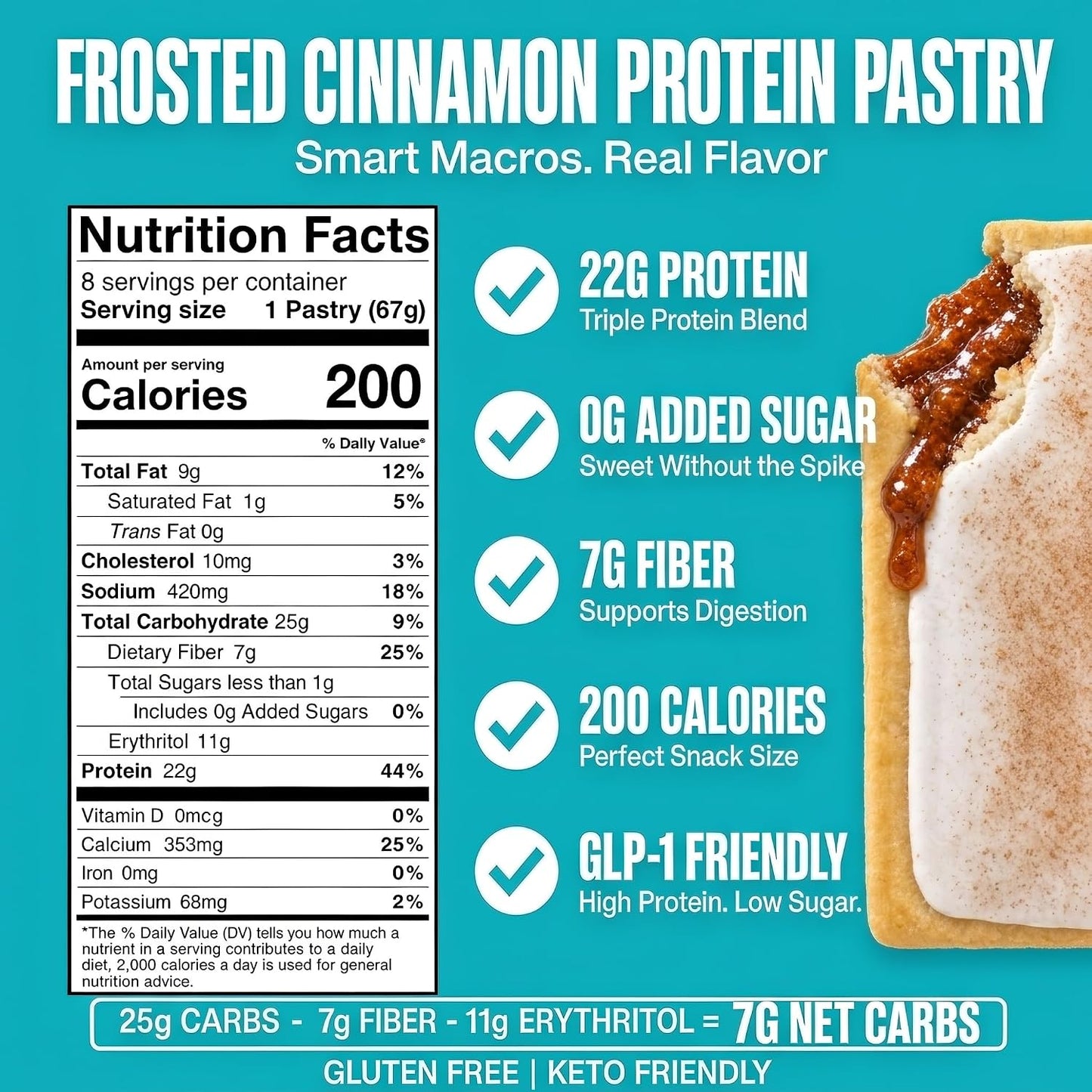 High-Protein Cinnamon Pastry – Keto-Friendly Frosted Breakfast Tart, Low Carb, Low Sugar Snack for Adults & Kids