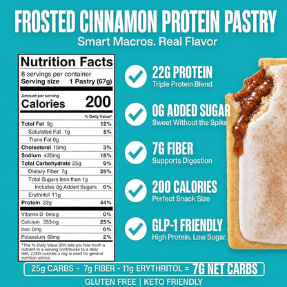 High-Protein Cinnamon Pastry – Keto-Friendly Frosted Breakfast Tart, Low Carb, Low Sugar Snack for Adults & Kids