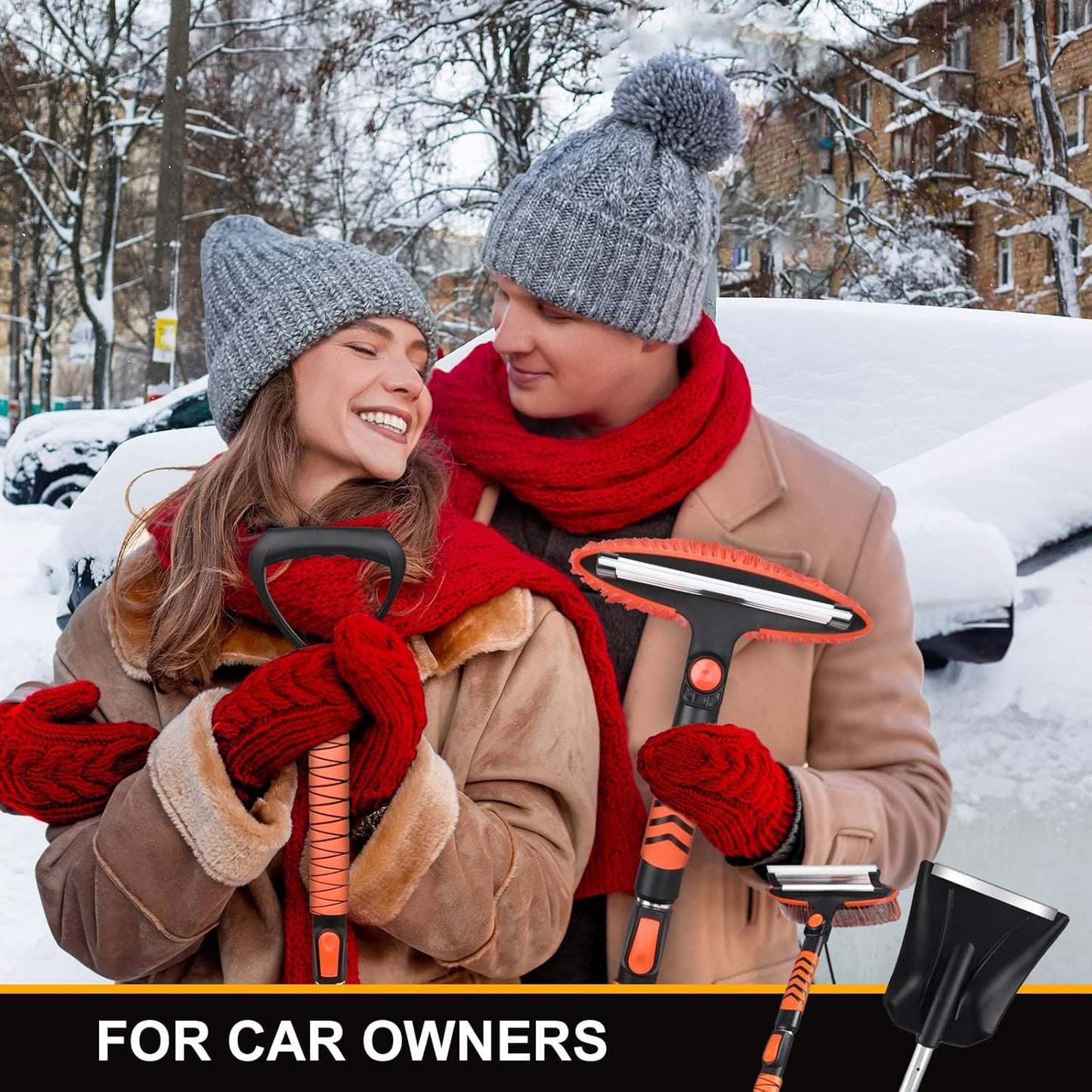 42" Extendable Snow Brush & Ice Scraper – Pivoting Head, Foam Grip, Emergency Shovel for Cars & SUVs