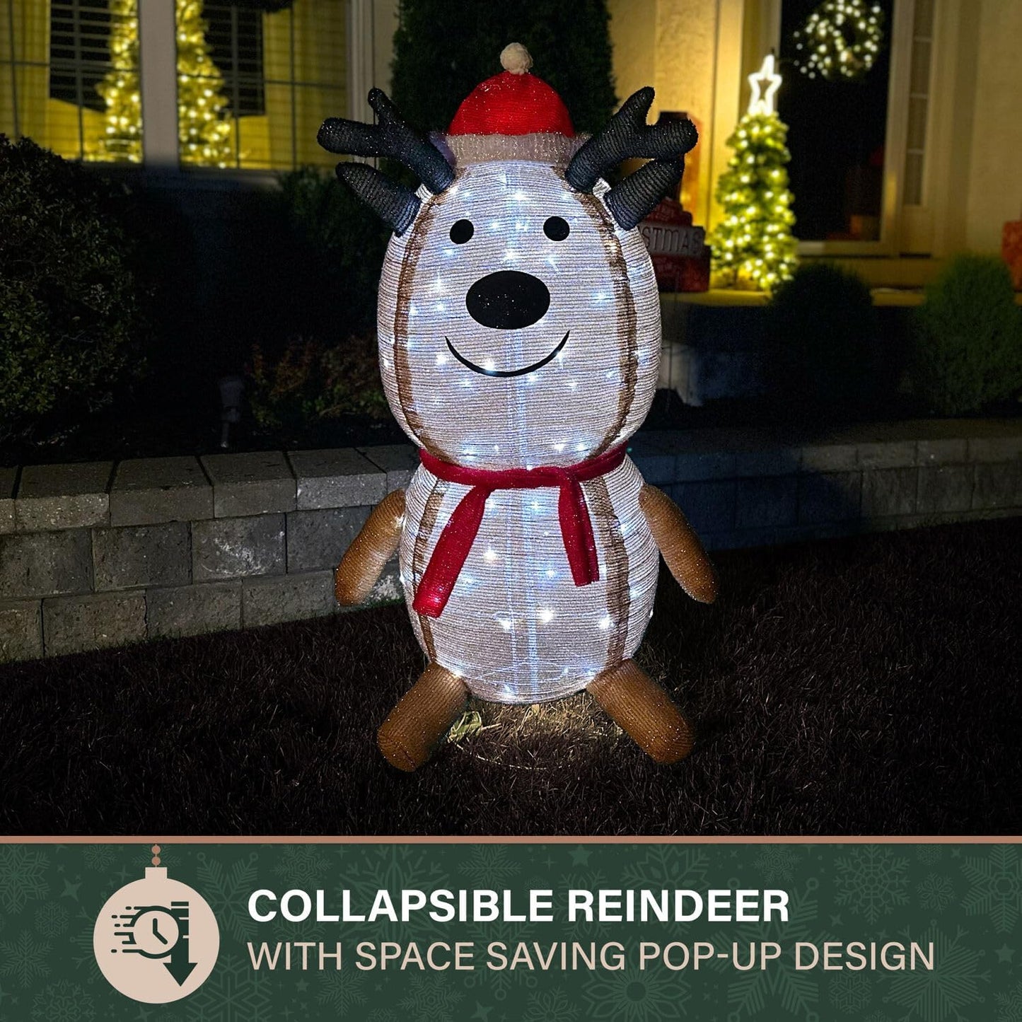 4-Ft. Prelit Collapsible Tinsel Reindeer with LED Lights