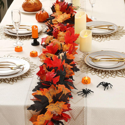 12-Pack Fall Leaf Garland – 5.7 FT Black & Red Autumn Hanging Vines for Thanksgiving & Harvest Décor