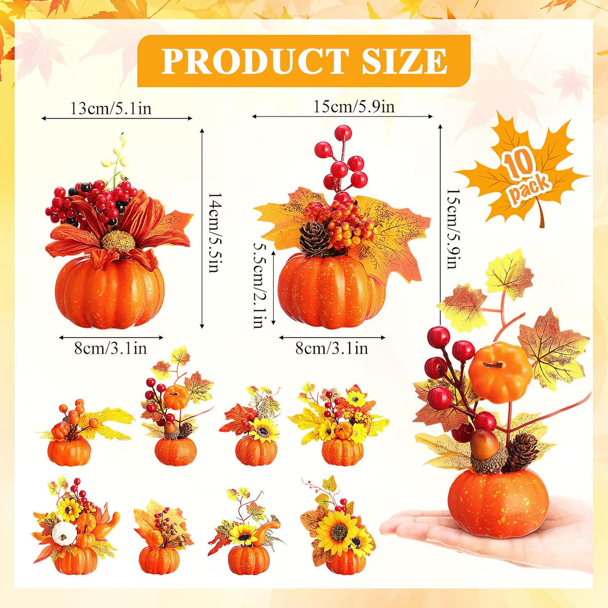 10-Piece Fall Artificial Pumpkin Plant Centerpieces – Autumn Thanksgiving Table Decorations for Home Décor