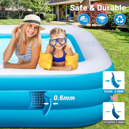 Inflatable Solar Pool with Lights, 7-Color Blow-Up Pool for Kids and Adults