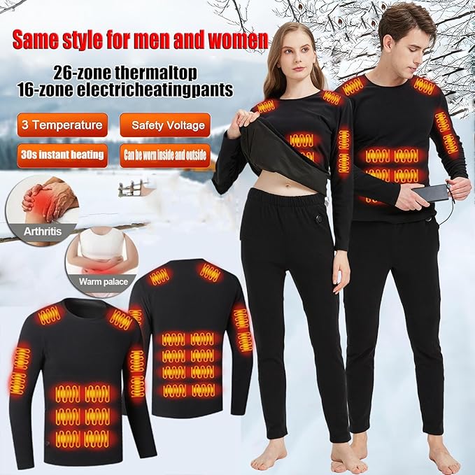 USB Heated Thermal Underwear Set – 26-Zone Top & 16-Zone Pants (Unisex, S–4XL)
