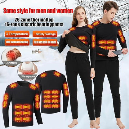 USB Heated Thermal Underwear Set – 26-Zone Top & 16-Zone Pants (Unisex, S–4XL)