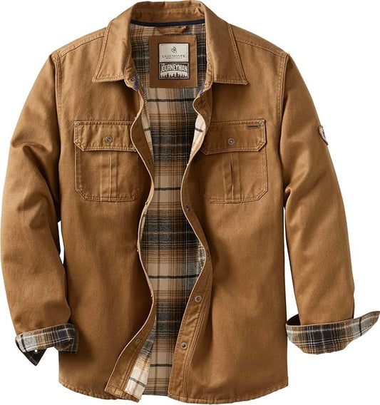 Water Resistant Men's Flannel Lined Shirt Jacket, Waxed Cotton, Extra Large, Copper Rust Color